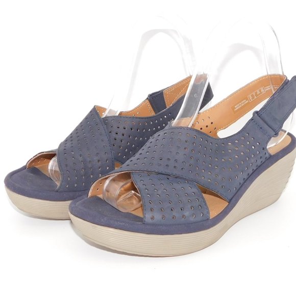 clarks navy blue wedge sandals